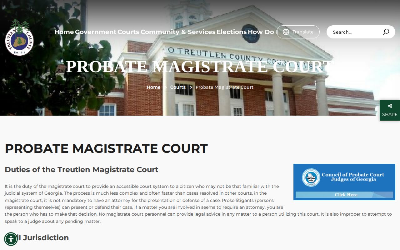 Treutlen County Magistrate Court warrant and first appearance source for booking records